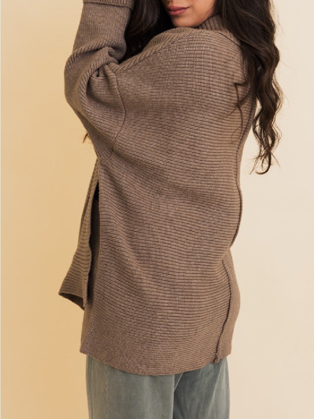 Cozy Ribbed Open-Front Cardigan in Olive Brown